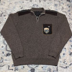 S&K Designs Brown Quarter Zip Sweater Shield Patch Accent Size Large